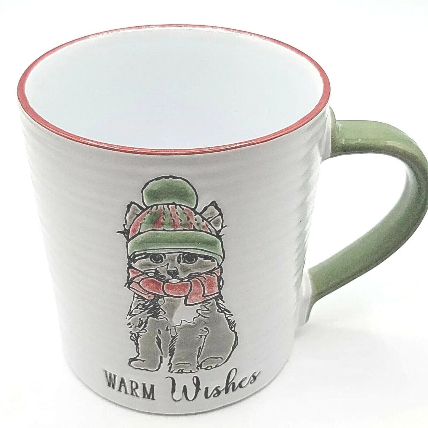 Christmas Cat Mug, Madison Studio Mug Warm Wishes Winter Cat 16 Oz Christmas Mug