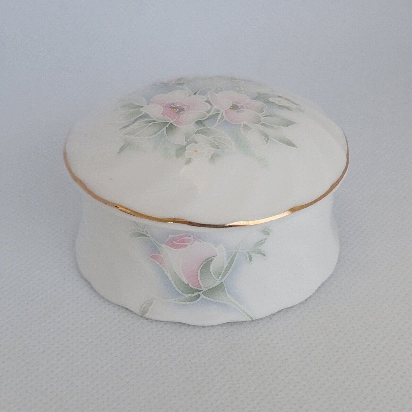 Vintage Royal Worcester Spode Trinket Box, Hammersley England Floral Gold Trim