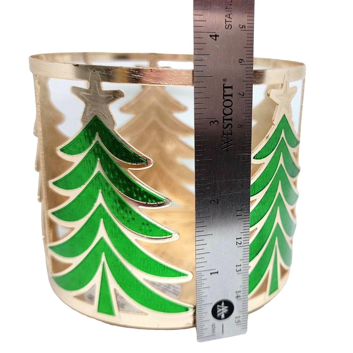 Bath & Body Works 3-wick Gold Green Christmas Trees Candle Holder Sleeve 14.5 oz