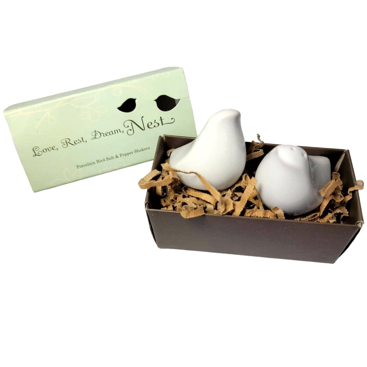 Weddingstar Love Birds Salt Pepper Shakers White Porcelain Dream Nest Modern