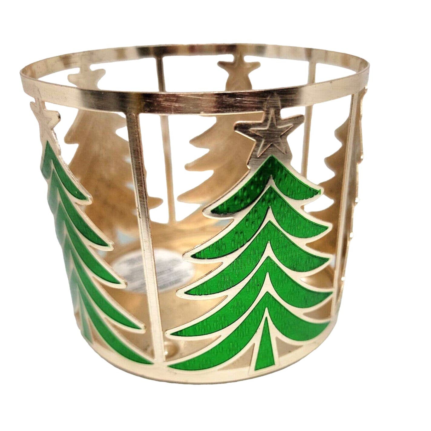 Bath & Body Works 3-wick Gold Green Christmas Trees Candle Holder Sleeve 14.5 oz