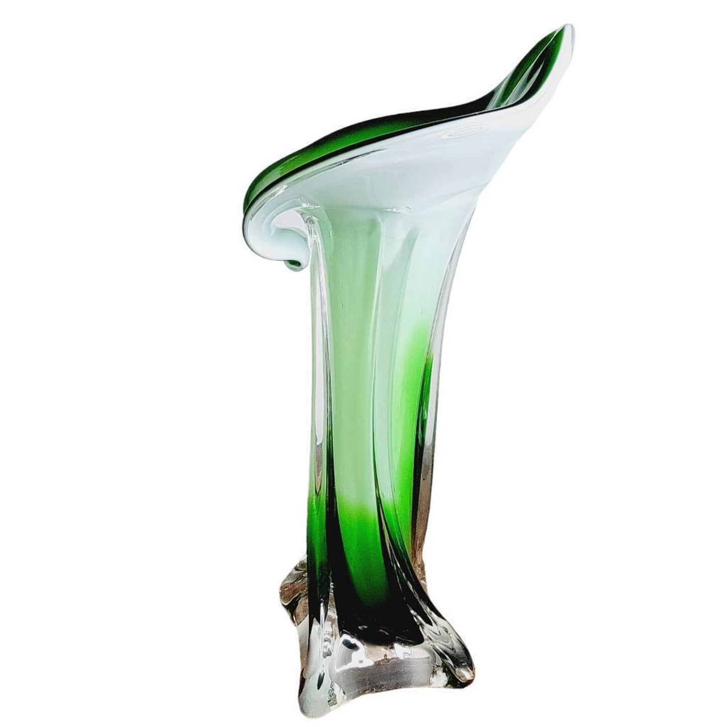 Art Nouveau Jack in the Pulpit Vase Green Glass 8" Calla Lily Vase Small Flaw- Angelee