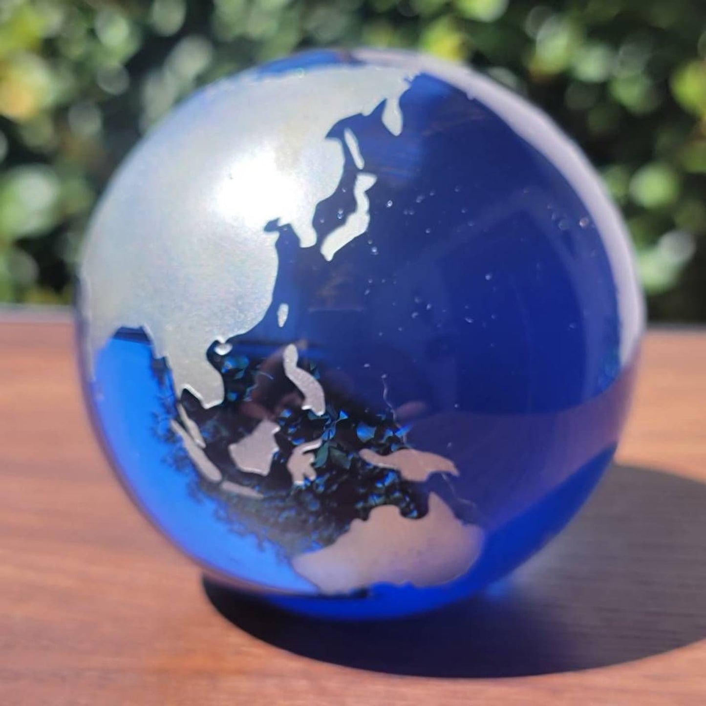 Paperweight Blue Earth World Globe Glass Ball Travel Aesthetic Cobalt 3"