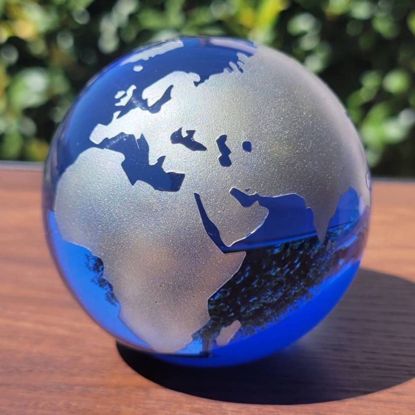 Paperweight Blue Earth World Globe Glass Ball Travel Aesthetic Cobalt 3"