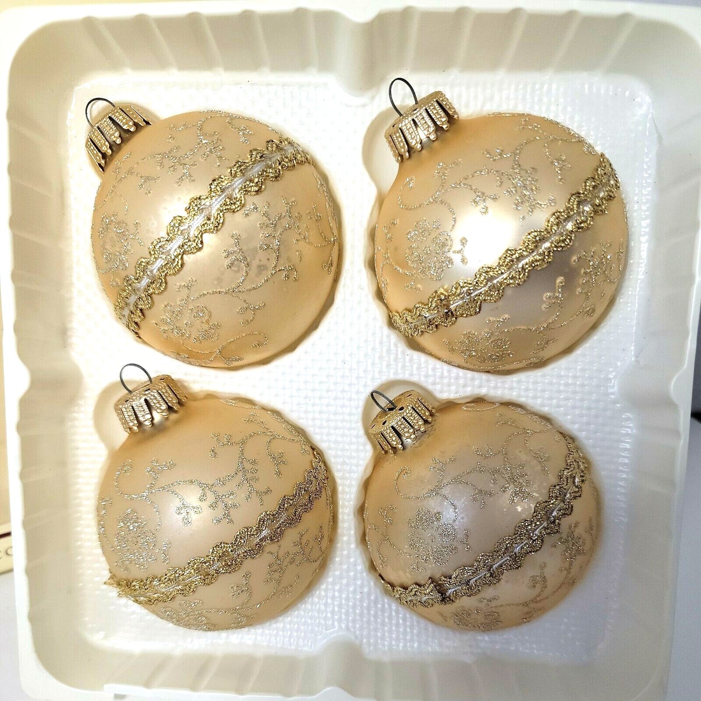 Vintage KREBS Christmas Ornaments Hand Decorated Glass With Crowns, Gold Ornate