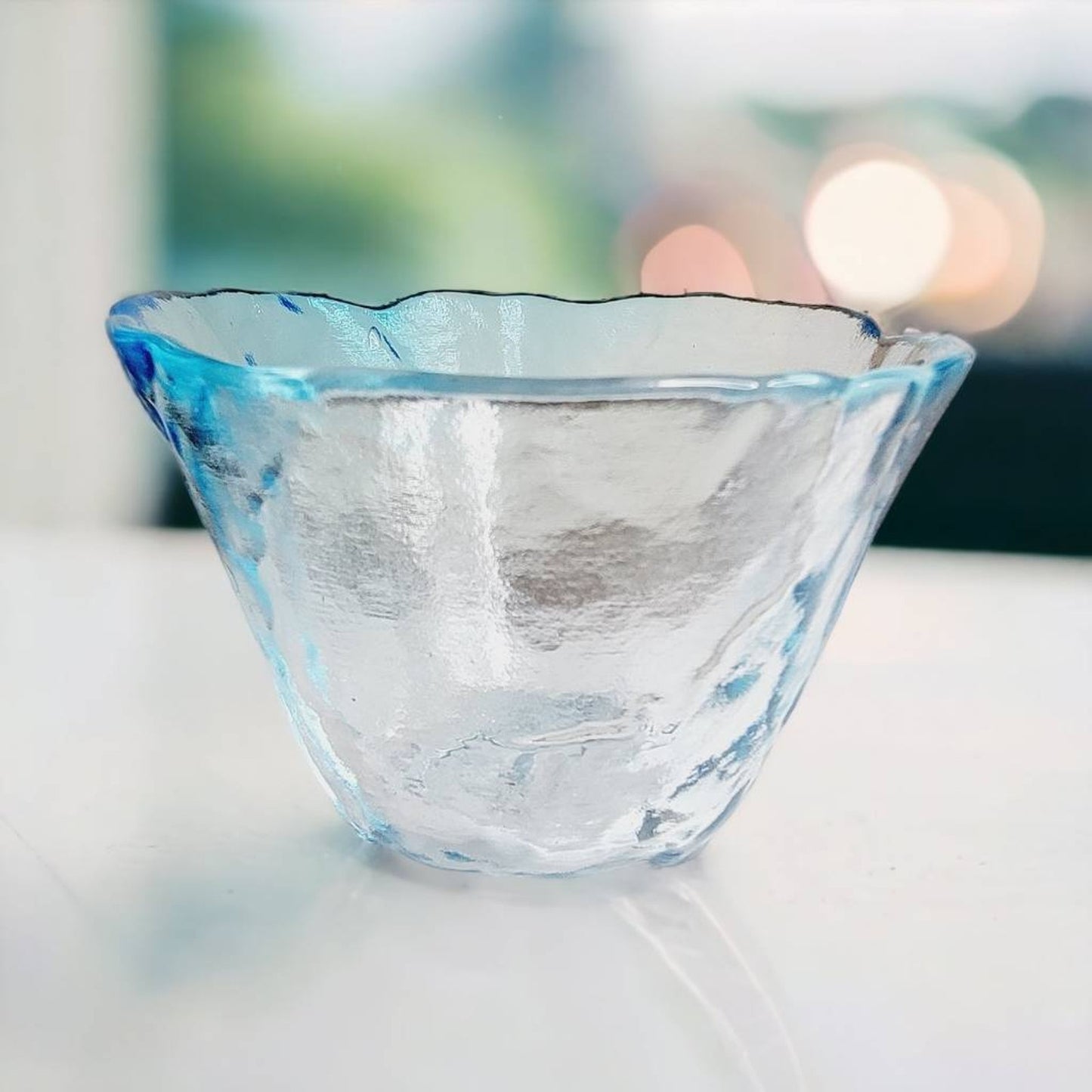 Blue Art Glass Bowl Candy Dish Scalloped Edge Ruffled Decorative Footed