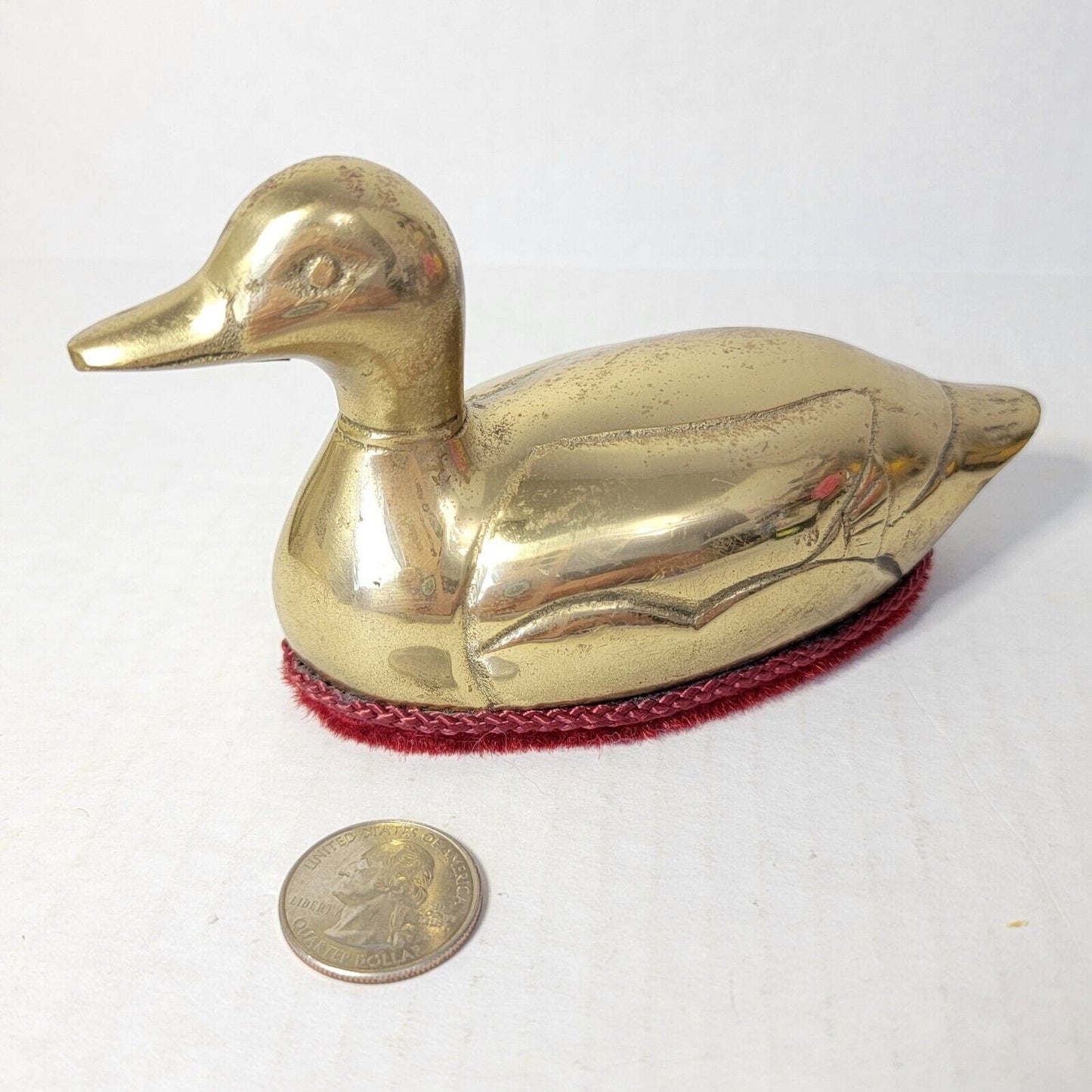 Vintage Brass Duck Lint Brush Paperweight Mallard Figurine Mr Man 1983 Office