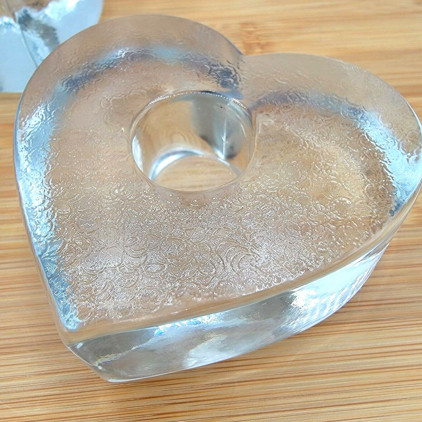 Thick Glass Heart-Shaped Candle Holders Set of 2 Glass Heart Candle Holders