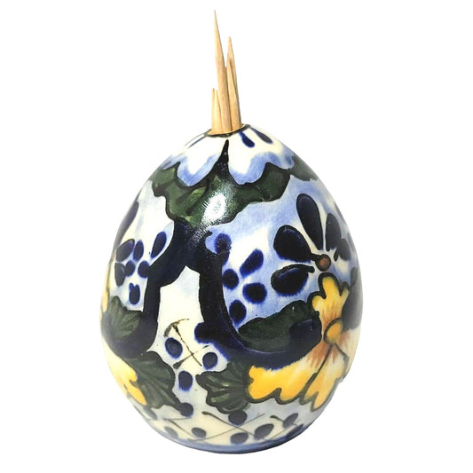 Talavera Mexican Pottery Egg-Shaped Toothpick Holder Vase Hand Painted