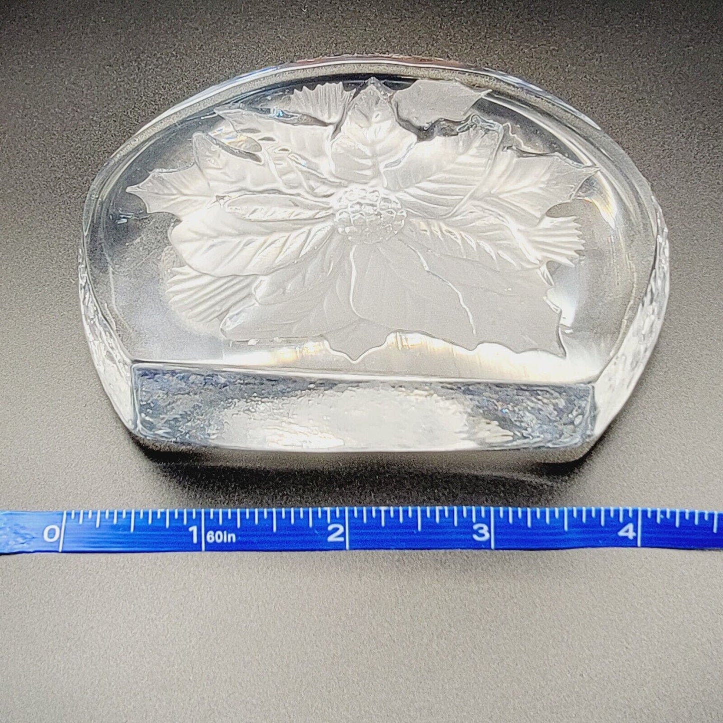 Vintage Christmas Holly Clear Glass Paperweight Frosted