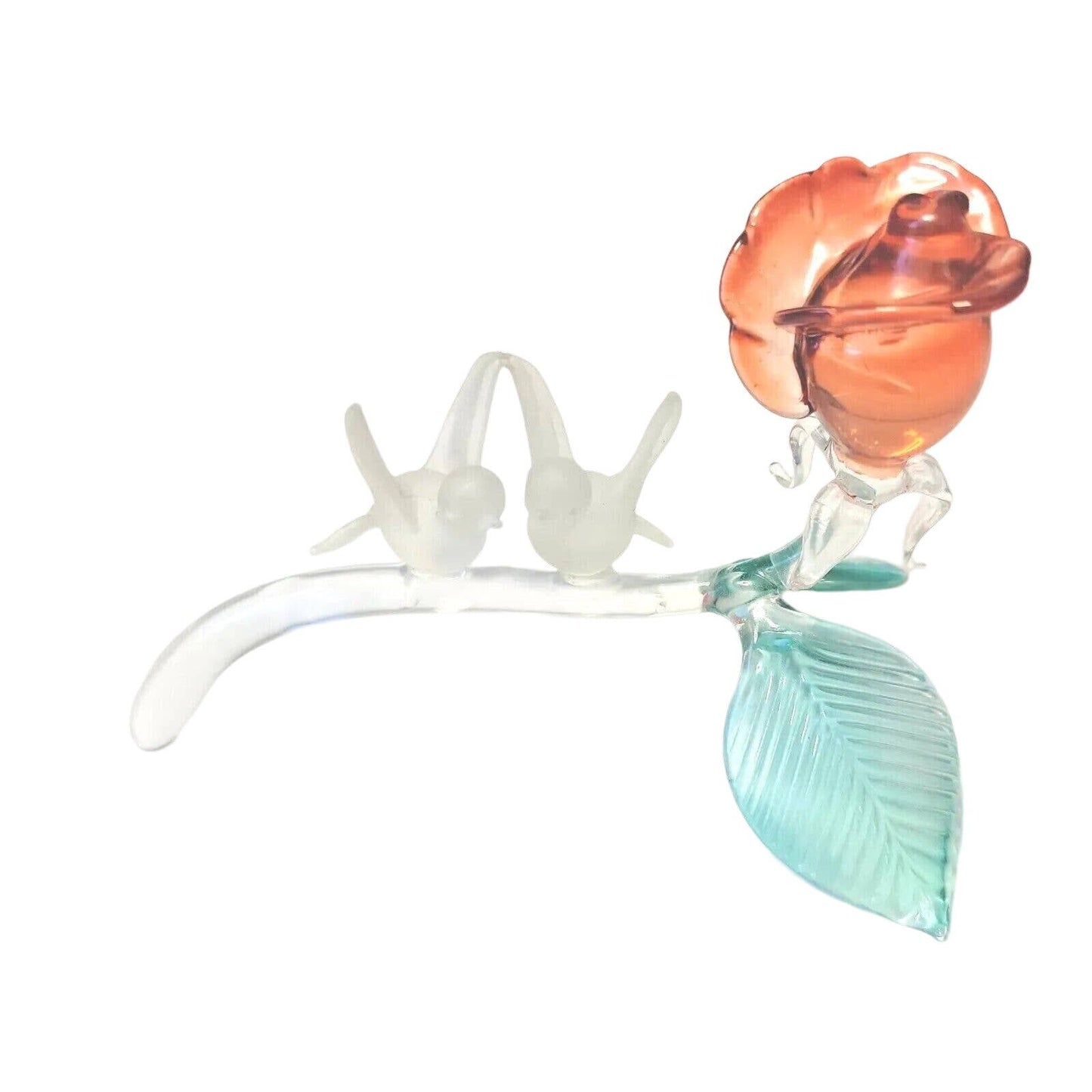 Glass Rose & Frosted Glass Birds, Doves Love Birds Glass Rose Valentine's Day