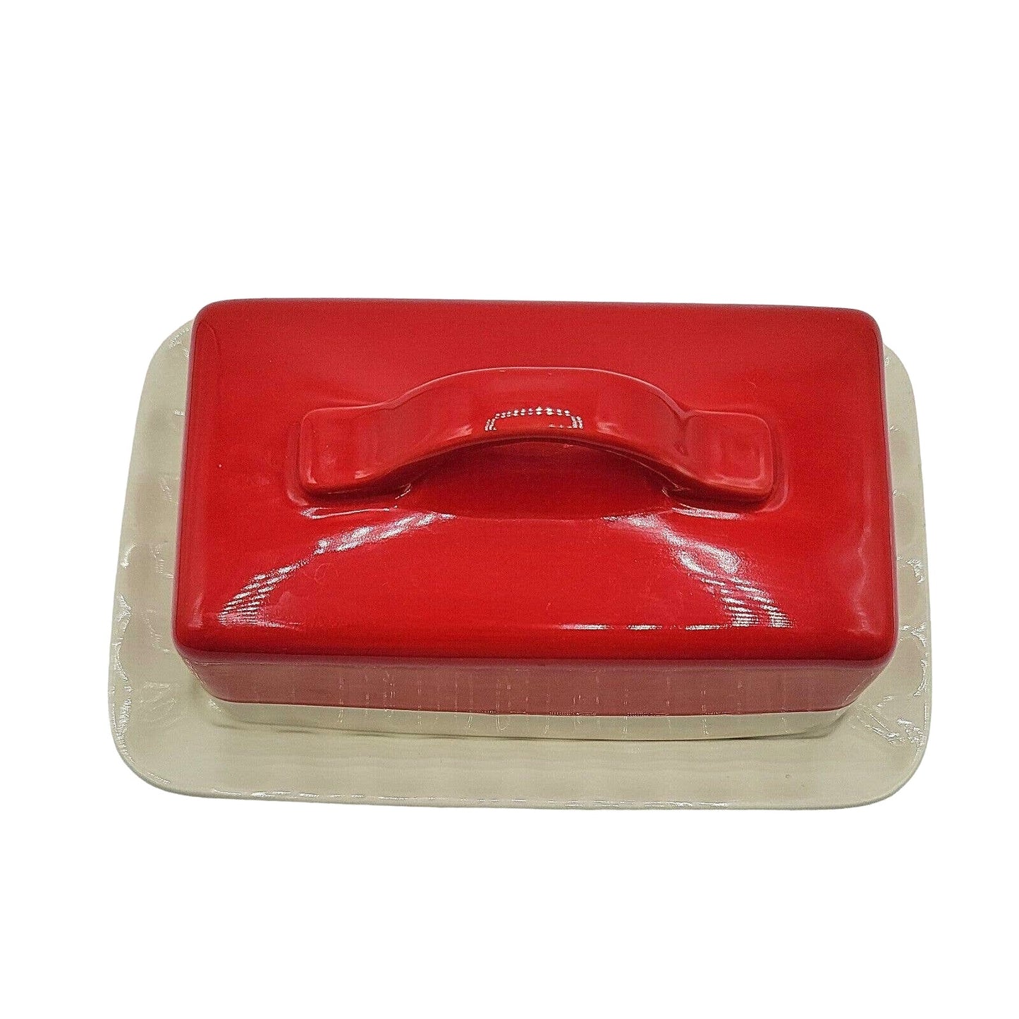 Vintage MARTHA STEWART Covered Butter Dish Vtg MACY'S Red & White Butter Dish