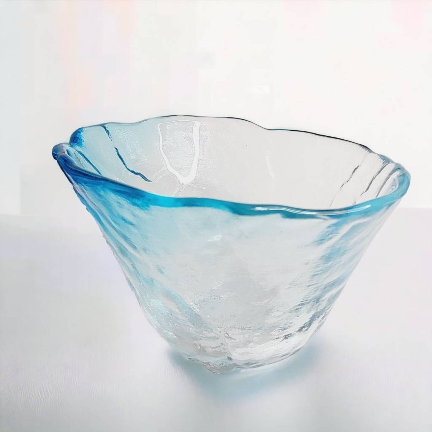 Blue Art Glass Bowl Candy Dish Scalloped Edge Ruffled Decorative Footed