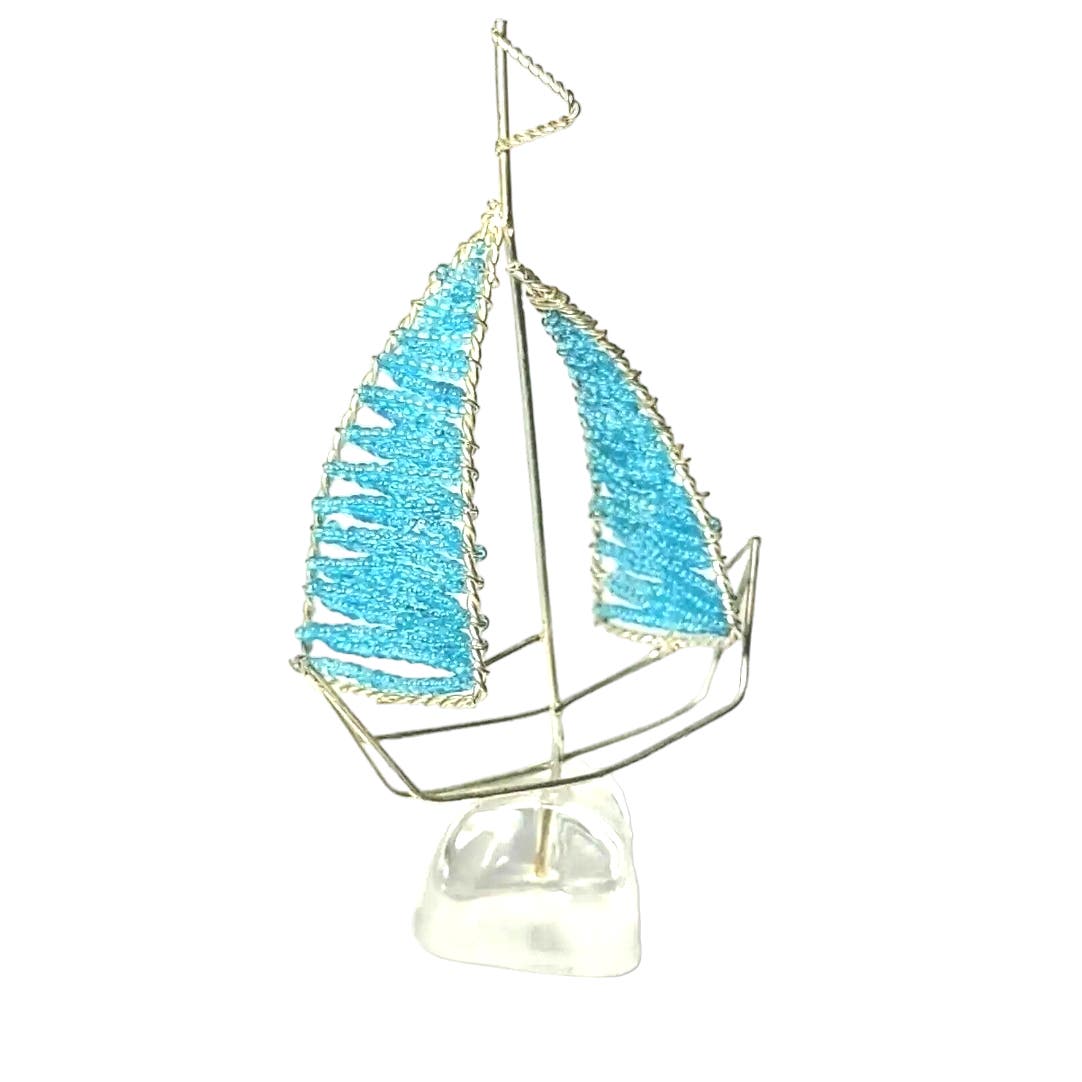 Sailboat Figurines Bead Work Sail Boat Sculptures, Coastal Decor Bead & Wire Art