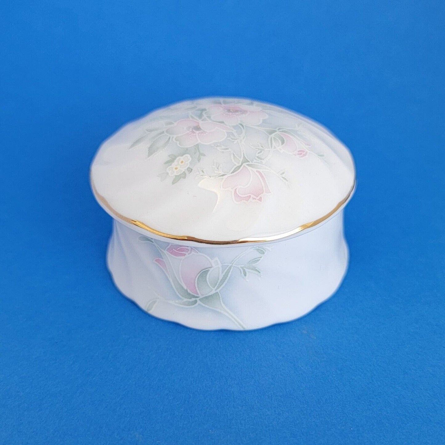 Vintage Royal Worcester Spode Trinket Box, Hammersley England Floral Gold Trim