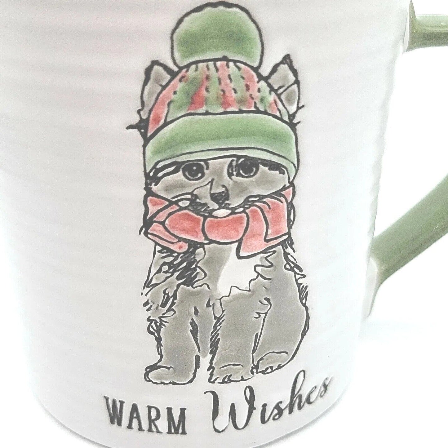 Christmas Cat Mug, Madison Studio Mug Warm Wishes Winter Cat 16 Oz Christmas Mug