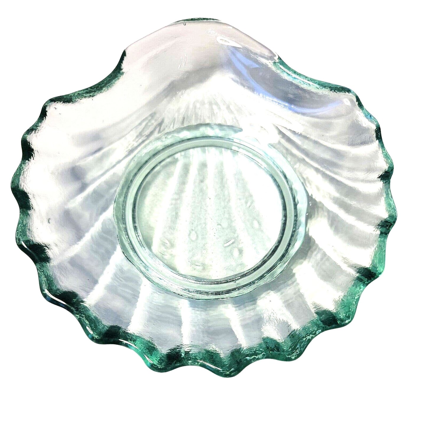 RECYCLED Glass SHELL trinket dish, Glass CLAMSHELL bowl 6" Coastal Decor