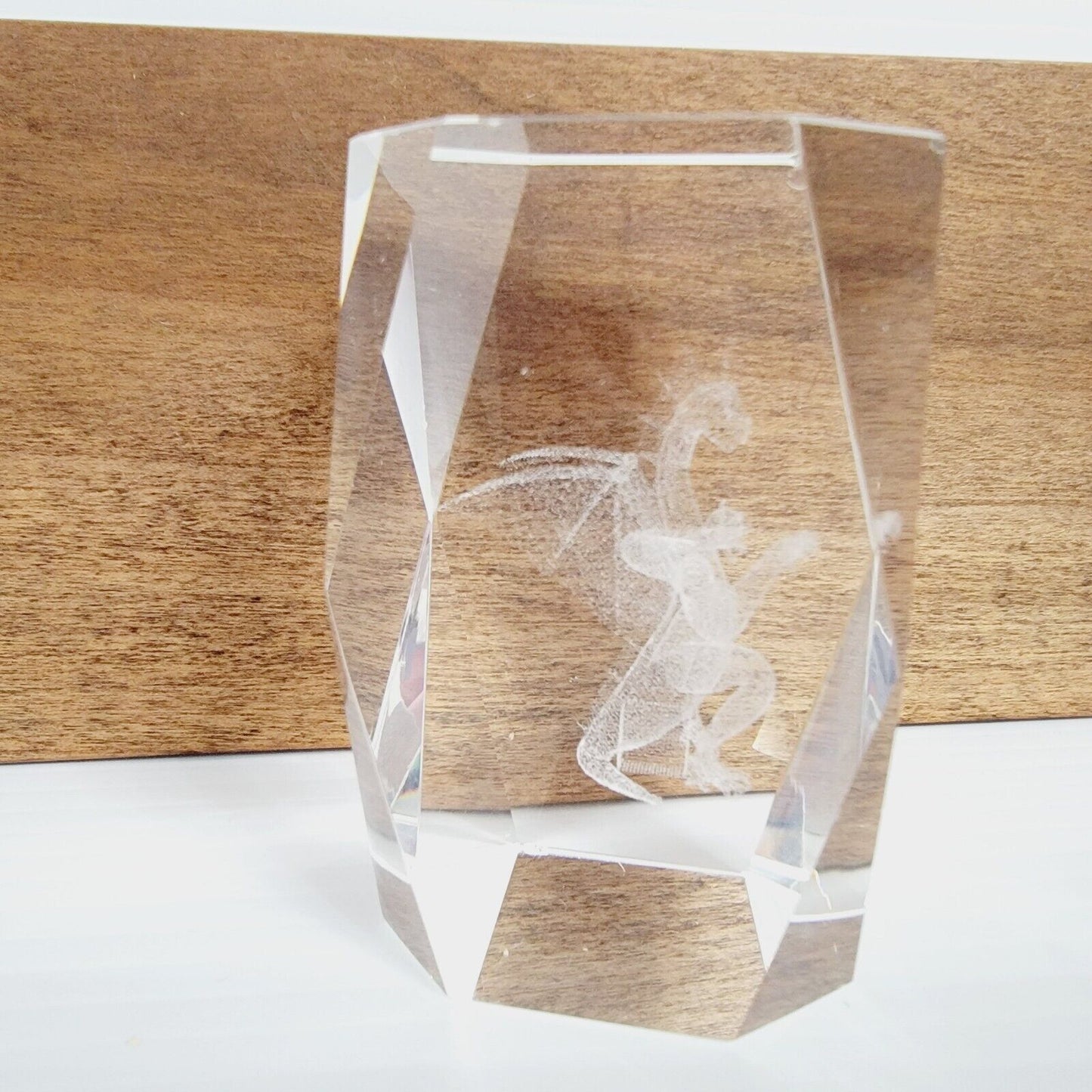 3D Laser Etched Dragon Glass Cube Paperweight See All Photos 3” Tall, AS IS