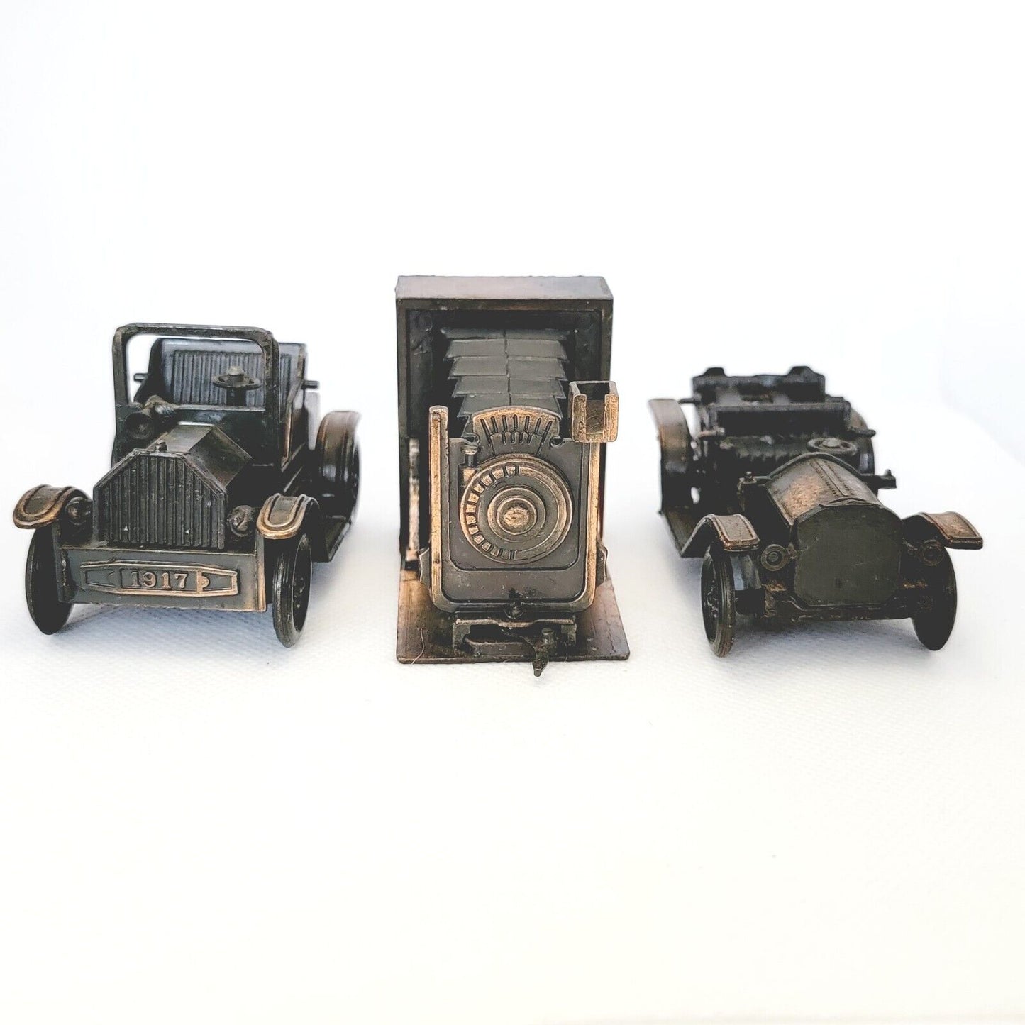 Antique Finished Die-Cast Miniature Pencil Sharpeners, Model T, Camera, Lot of 3