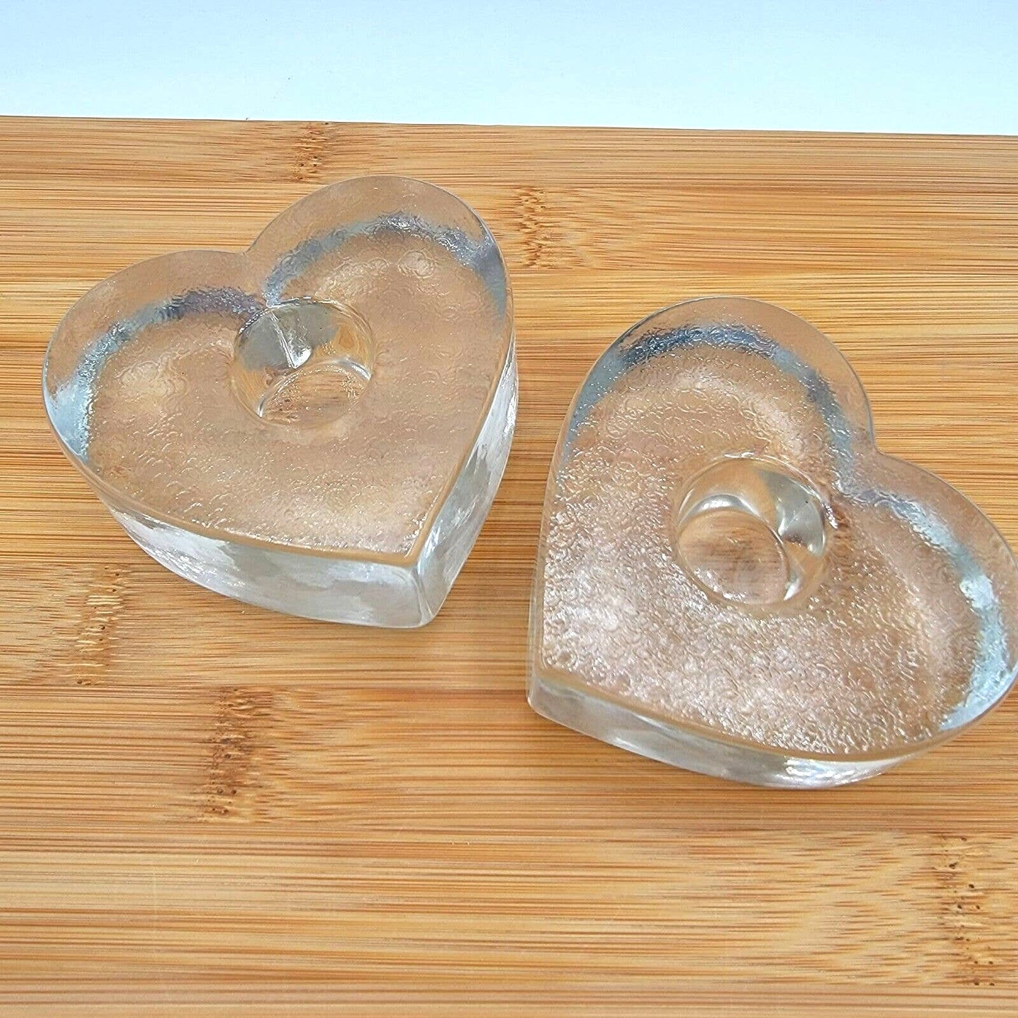 Thick Glass Heart-Shaped Candle Holders Set of 2 Glass Heart Candle Holders