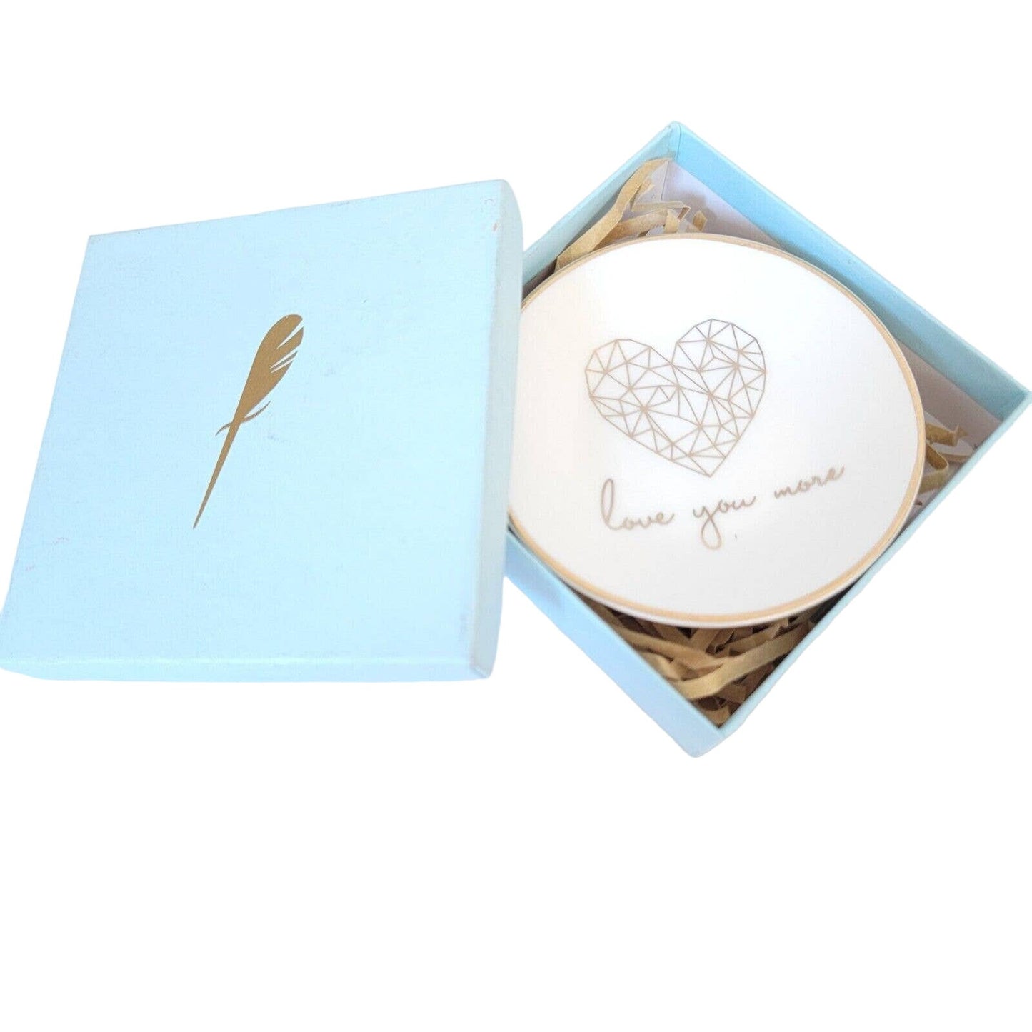 Trinket Dish 3” Love You More Lucky Feather Ring Dish Gift Box