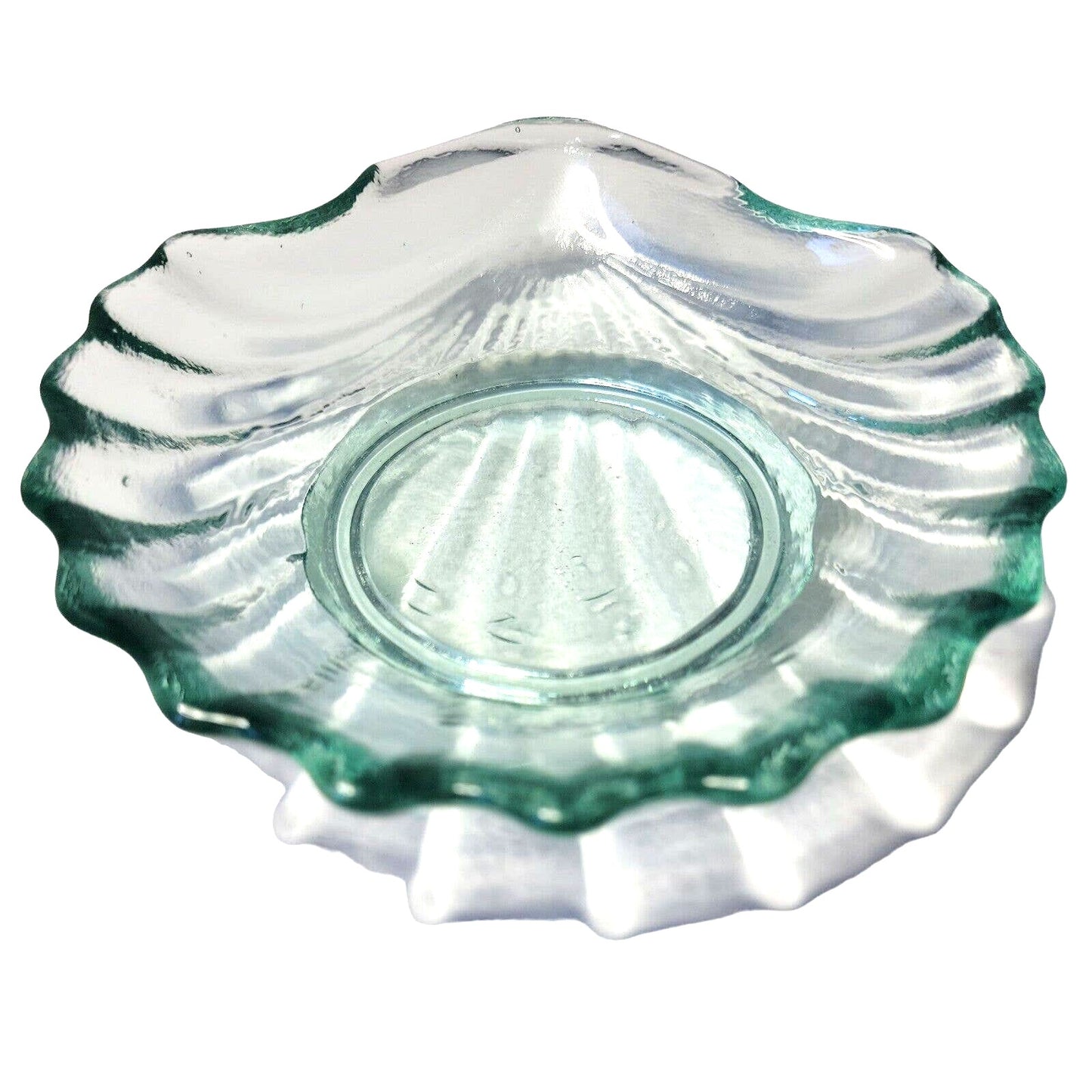 RECYCLED Glass SHELL trinket dish, Glass CLAMSHELL bowl 6" Coastal Decor