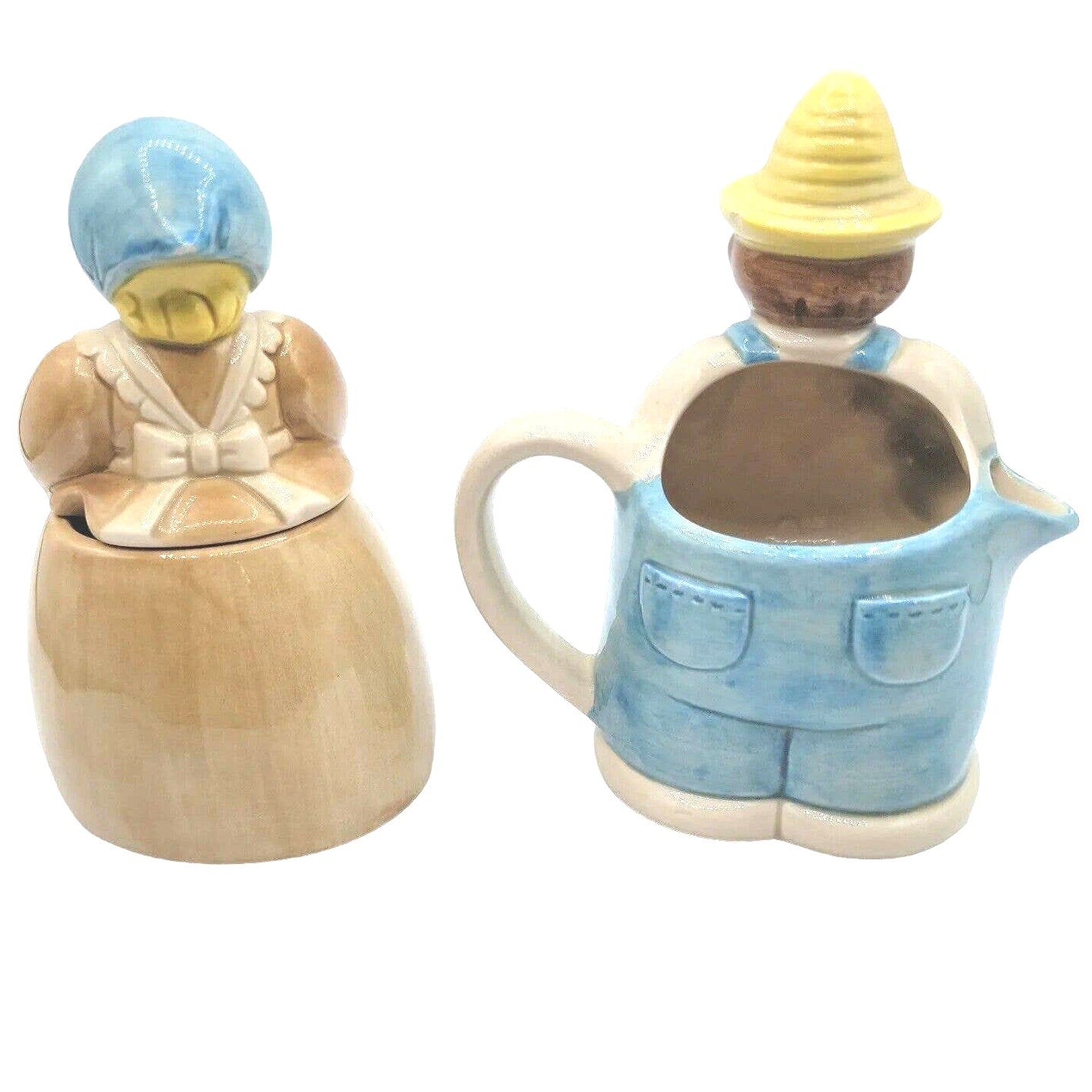 AS IS Vintage Otagiri Sugar & Creamer Farmer Country Man Cream, Sugar / Jam Jar Japan