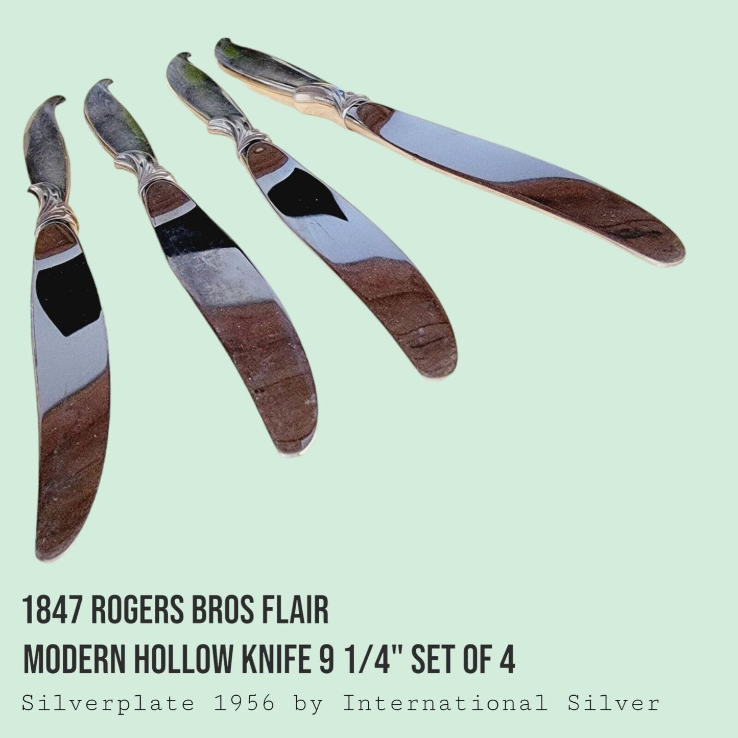 Vintage 1847 Rogers Bros FLAIR Silverplate Dinner Knives 9 1/4" MCM SET of 4