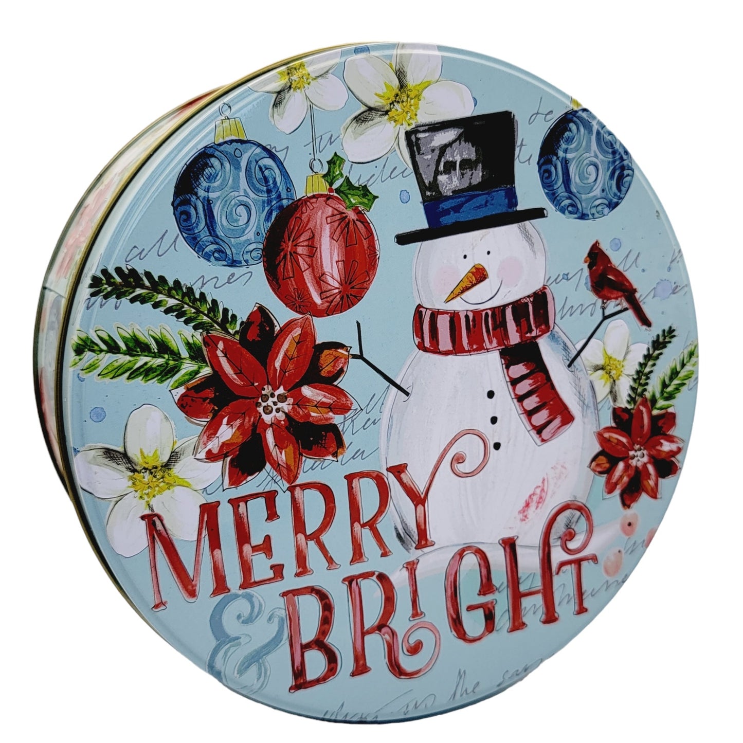 Holidays Merry Bright Christmas Collector's Snowman Round Tin Christmas Tin