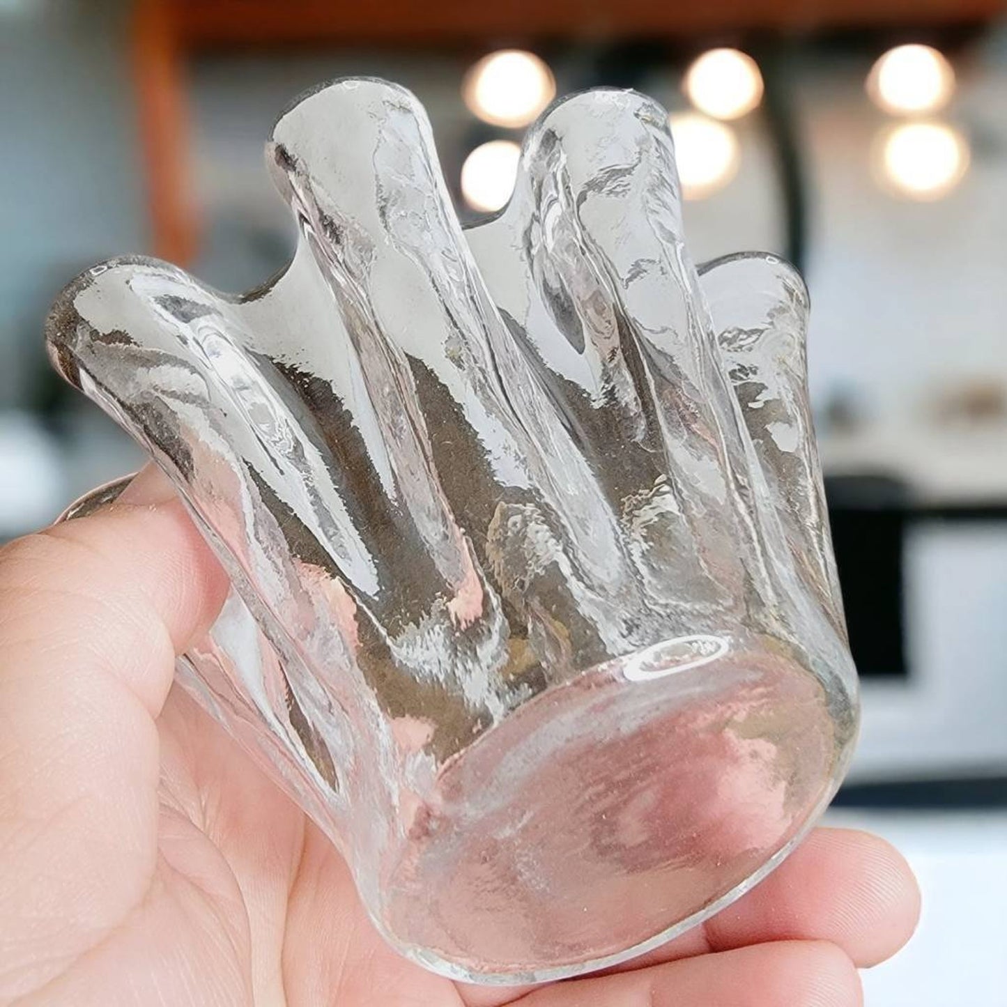 Small Clear Glass Scalloped Ribbon Vase Ruffle Edge Fluted Bud Vase 3"