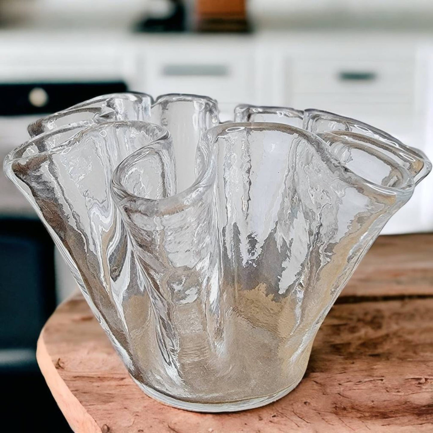 Small Clear Glass Scalloped Ribbon Vase Ruffle Edge Fluted Bud Vase 3"