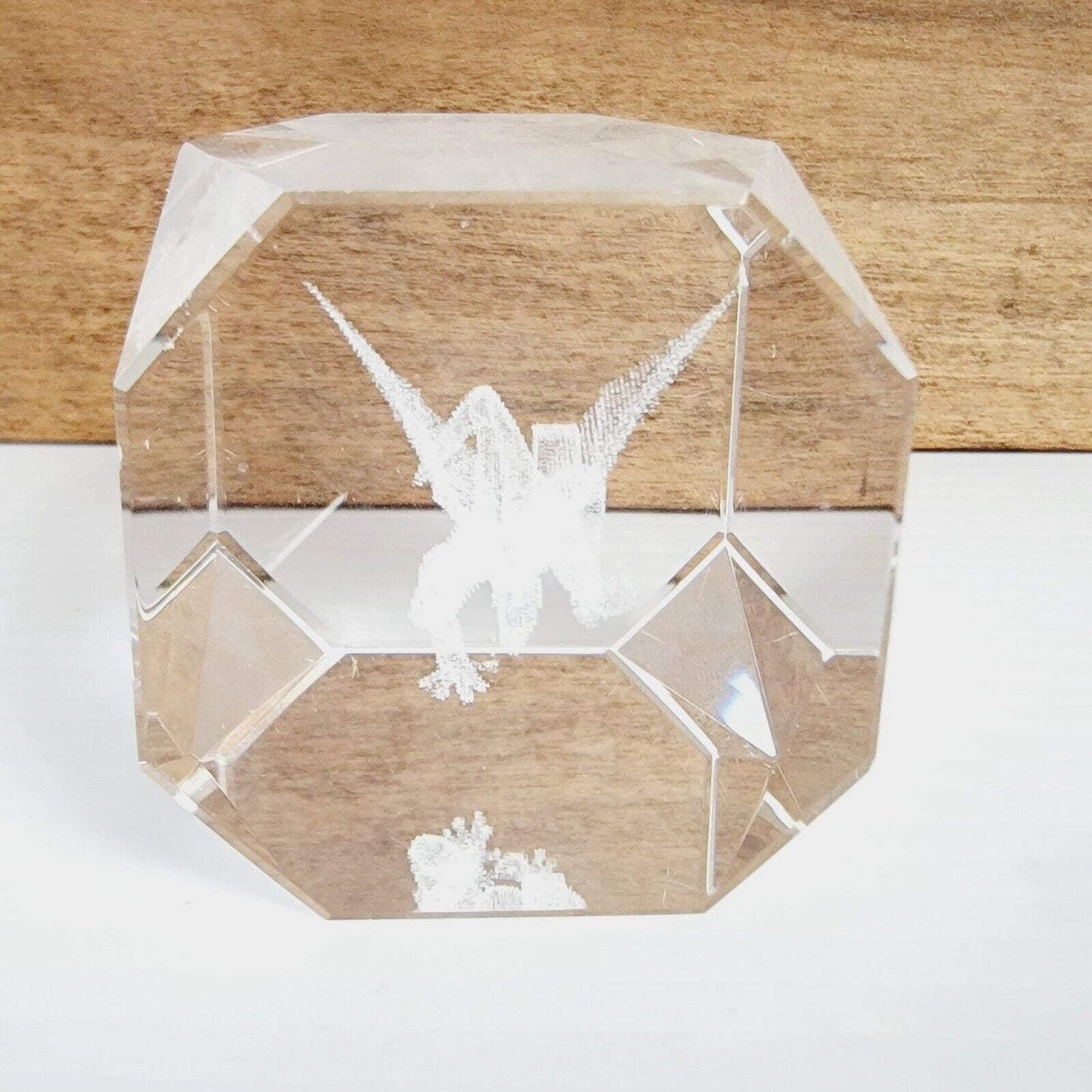 3D Laser Etched Dragon Glass Cube Paperweight See All Photos 3” Tall, AS IS