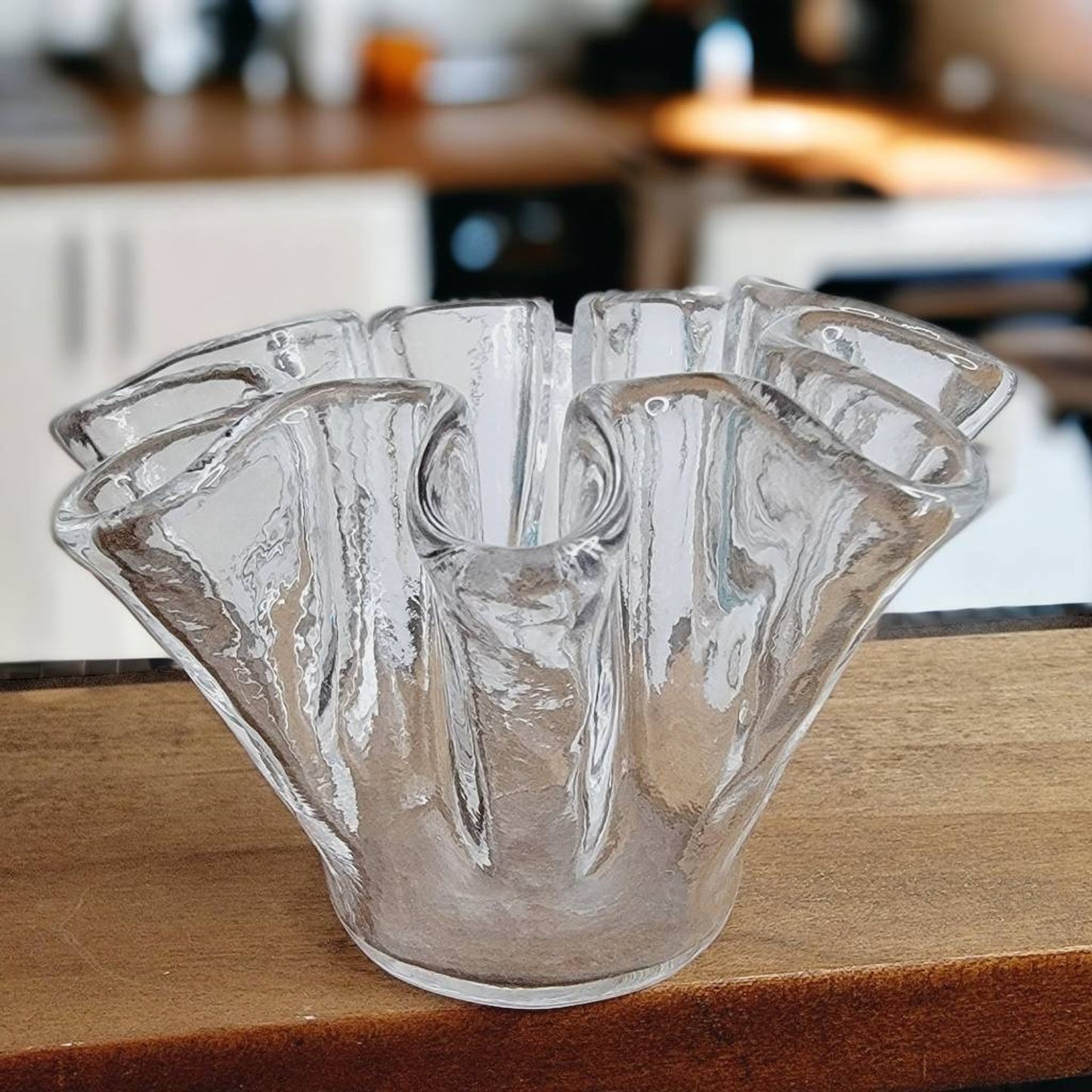 Small Clear Glass Scalloped Ribbon Vase Ruffle Edge Fluted Bud Vase 3"