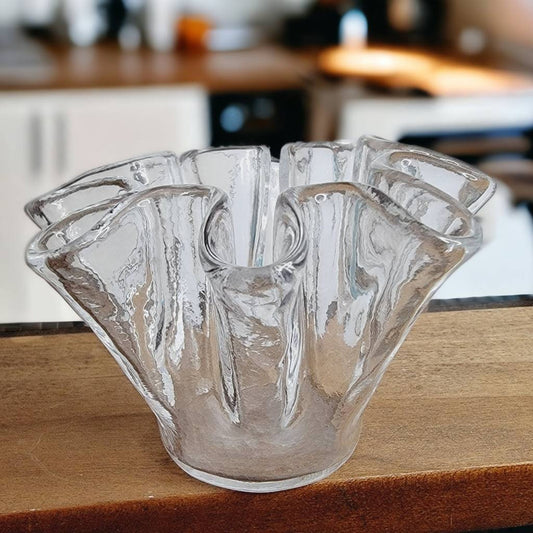 Small Clear Glass Scalloped Ribbon Vase Ruffle Edge Fluted Bud Vase 3"