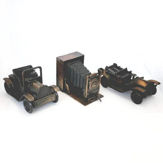 Antique Finished Die-Cast Miniature Pencil Sharpeners, Model T, Camera, Lot of 3