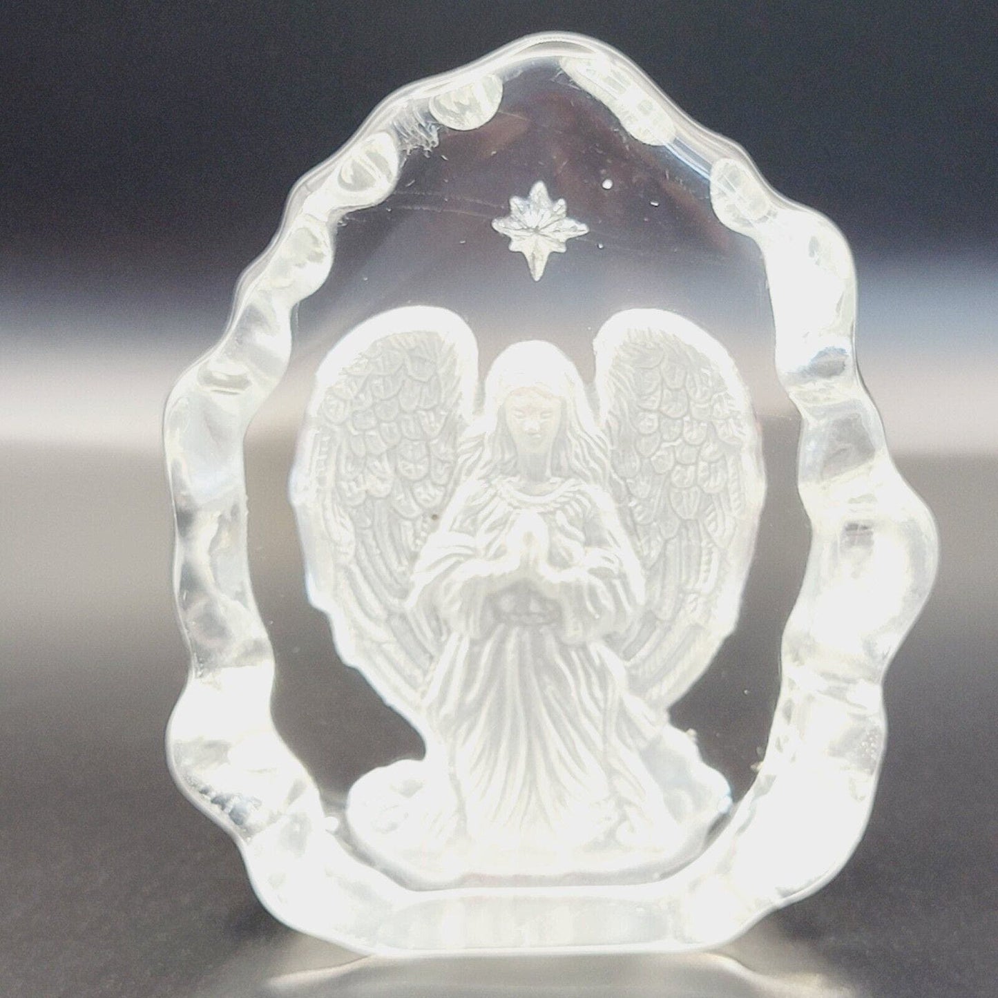 Small Round Carved Angel Solid Glass Christmas Spiritual Gift Glass Paperweight