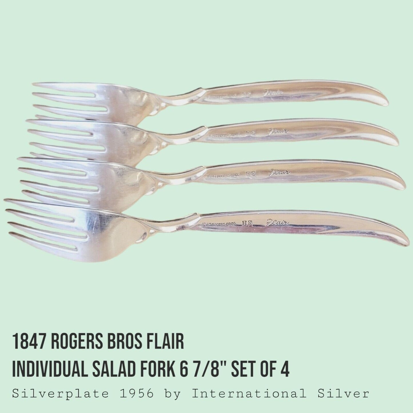 Vintage 1847 Rogers Bros FLAIR Silverplate Salad Forks 6 7/8" MCM SET of 4