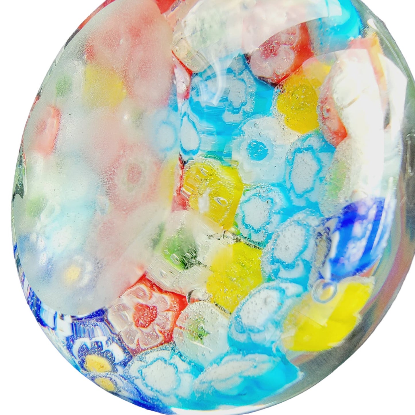 Hand-Blown Art Glass Paperweight, Multicolor Floral Millefiori Style Paperweight