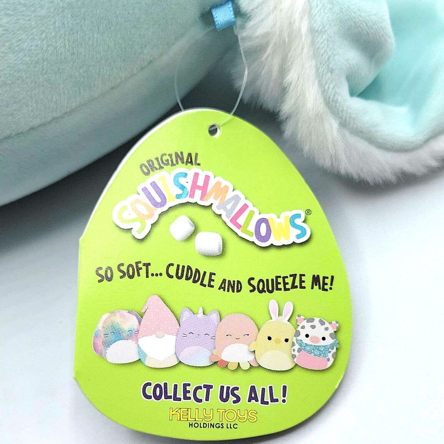 Squishmallows Buttons the Blue Bunny with Fur, 8" by Kellytoy 2021 Flaw