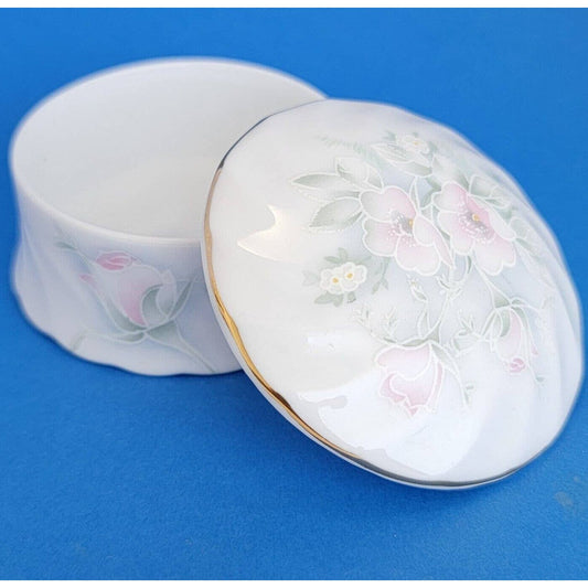 Vintage Royal Worcester Spode Trinket Box, Hammersley England Floral Gold Trim