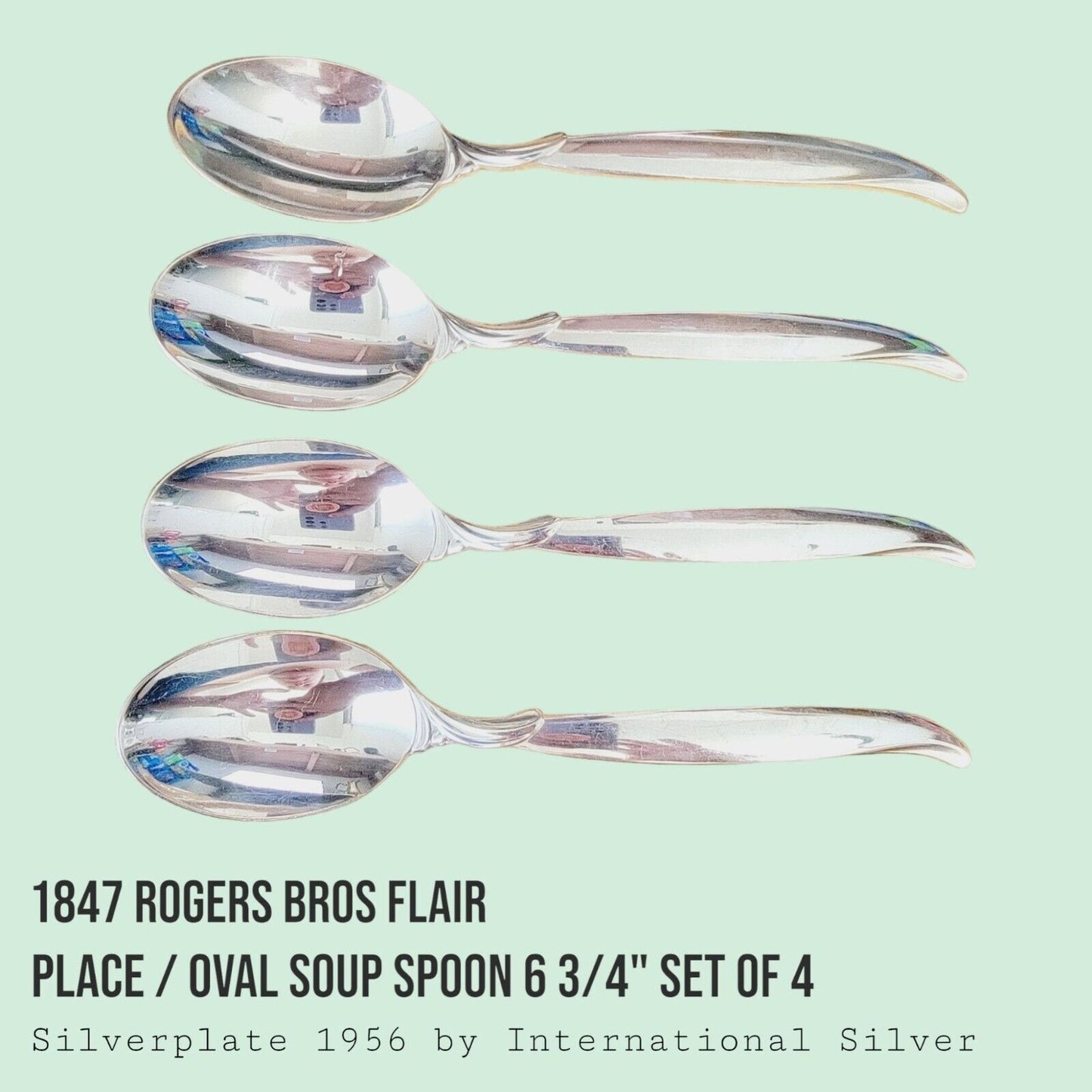 Vintage 1847 Rogers Bros FLAIR Silverplate Place Oval Soup Spoon 6 3/4" SET of 4