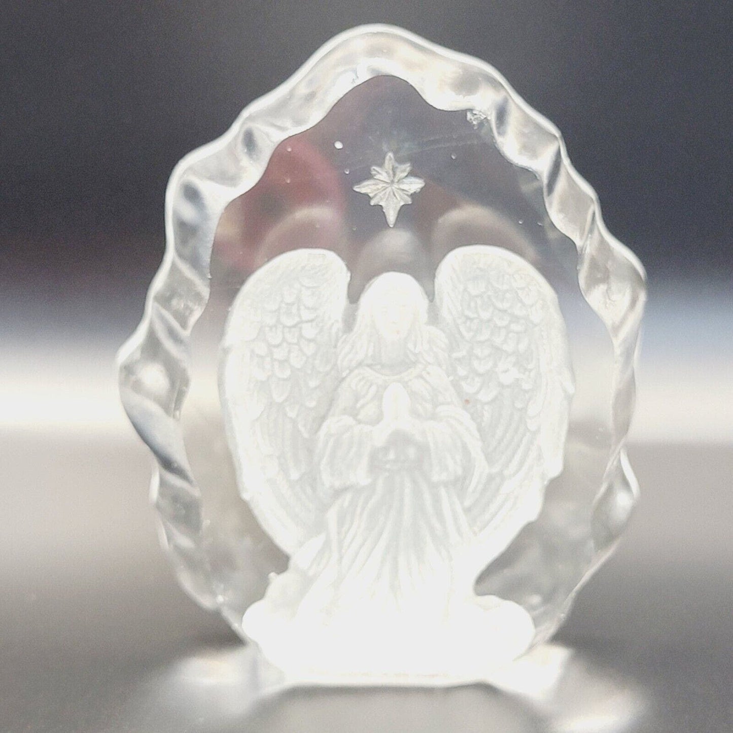 Small Round Carved Angel Solid Glass Christmas Spiritual Gift Glass Paperweight