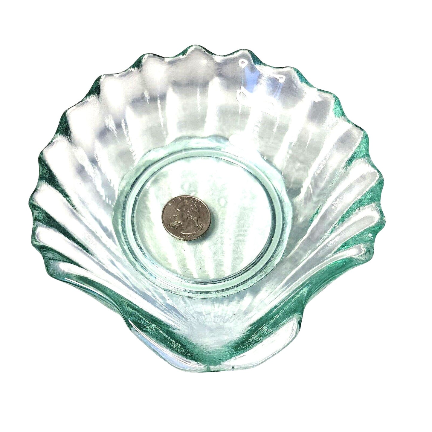 RECYCLED Glass SHELL trinket dish, Glass CLAMSHELL bowl 6" Coastal Decor