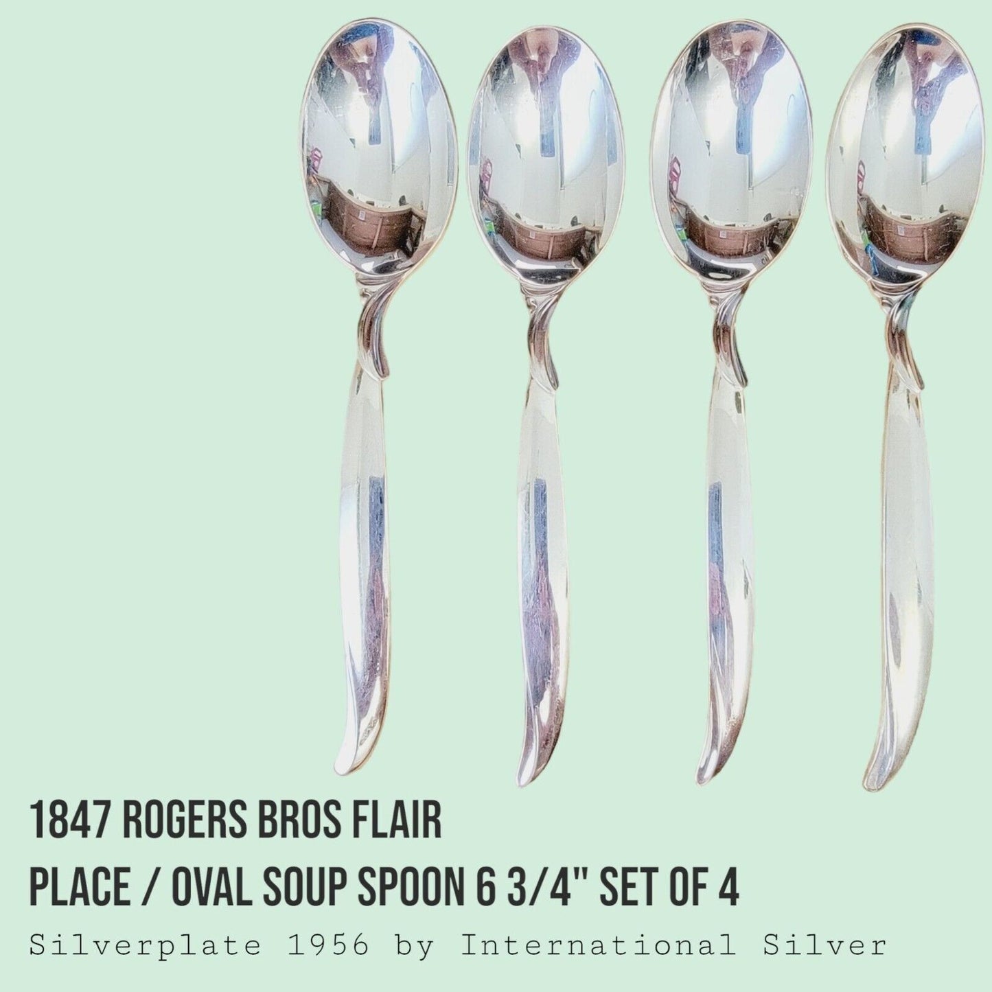 Vintage 1847 Rogers Bros FLAIR Silverplate Place Oval Soup Spoon 6 3/4" SET of 4