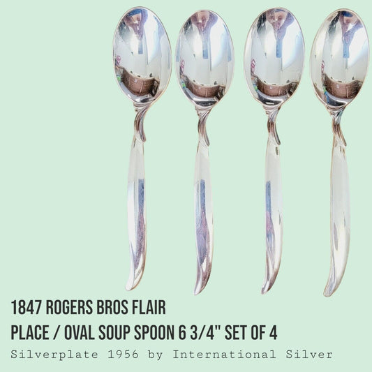 Vintage 1847 Rogers Bros FLAIR Silverplate Place Oval Soup Spoon 6 3/4" SET of 4
