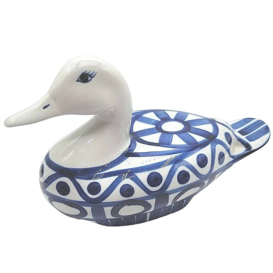 Vintage Dansk Duck Arabesque Blue & White Porcelain Duck Figurine