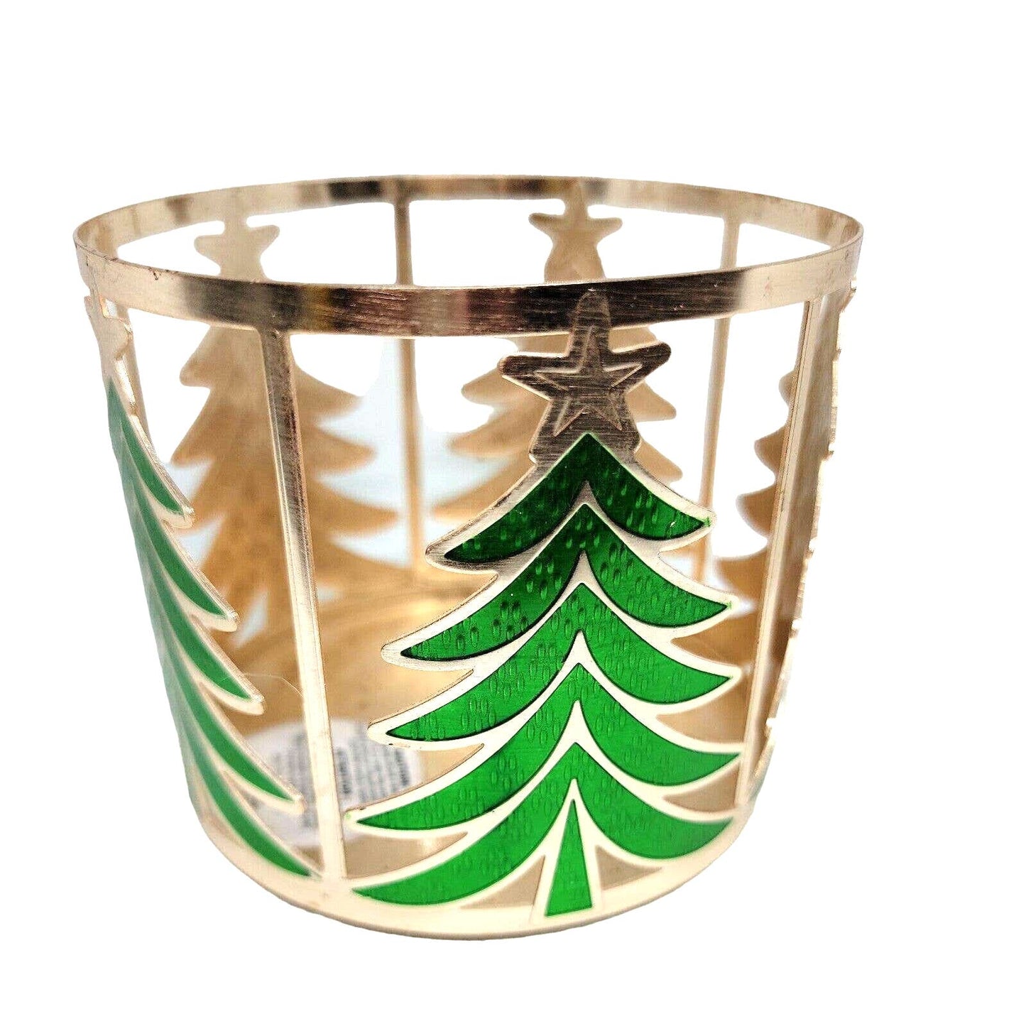 Bath & Body Works 3-wick Gold Green Christmas Trees Candle Holder Sleeve 14.5 oz