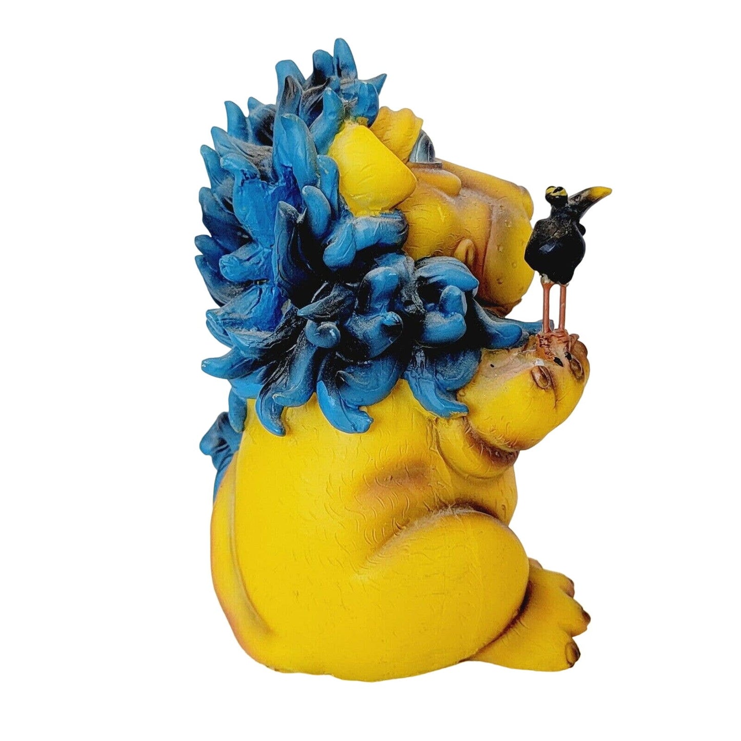 Vintage Lion and Crow Piggy Bank Blue Mane Retro Animal Figurine Coin Bank