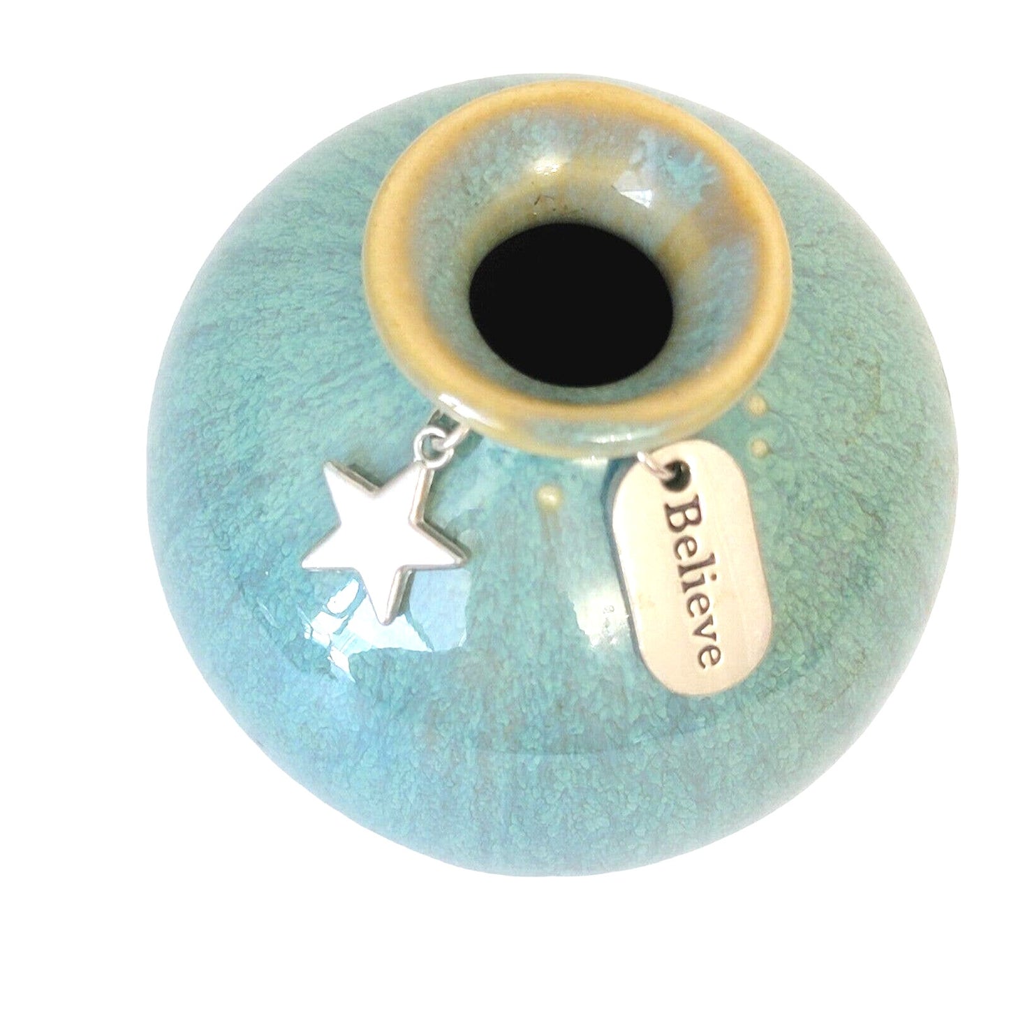 Blue Bud Vase Glossy Glaze Believe Charm 3" Tiny Vase, Gift for Girl, Coastal