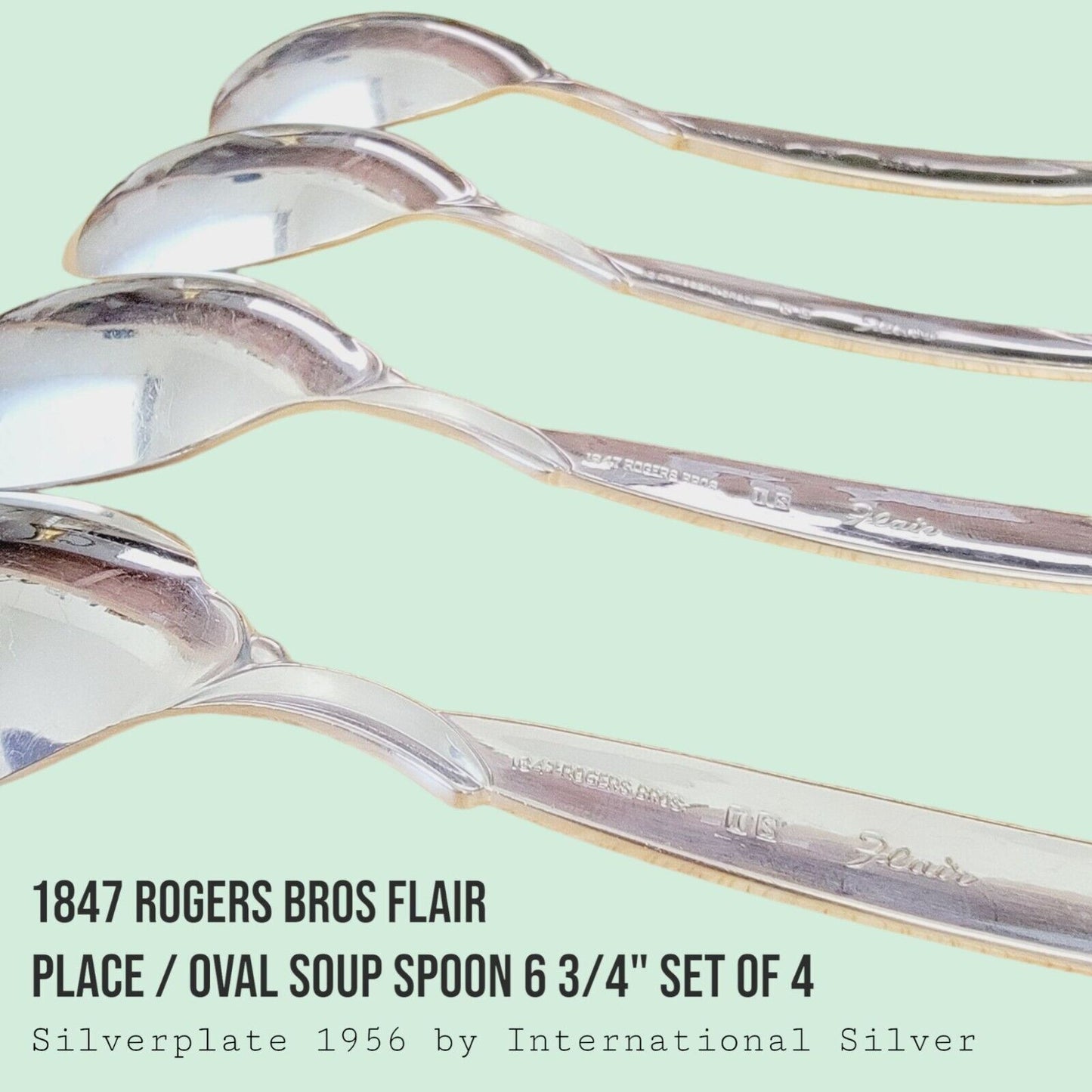 Vintage 1847 Rogers Bros FLAIR Silverplate Place Oval Soup Spoon 6 3/4" SET of 4